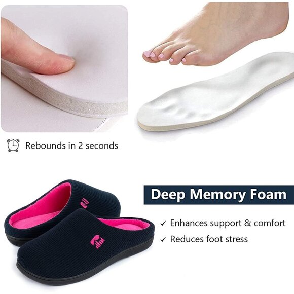 Women's Dark Navy-Fuscia Two-Tone Memory Foam Slipper  Indoor House Shoes - Picture 4 of 6